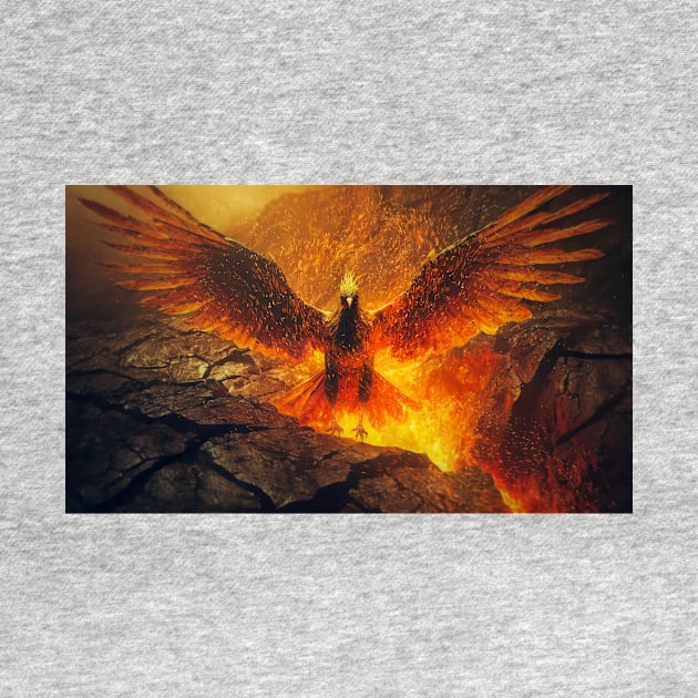 Dark phoenix bird rising out of lava by psychoshadow